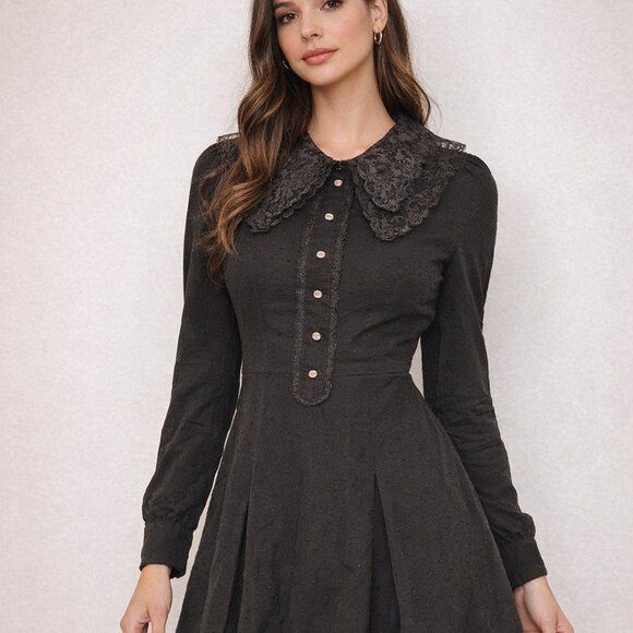 Zara Dresses & Skirts - *ZARA Black Dobby Chiffon Romper Diamante Buttons Embroidered Small